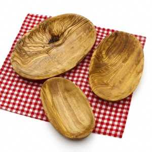 Set of 3 Olive Wood Oval Serving Dish  - 1 2