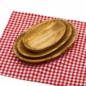 Set of 3 Olive Wood Oval Serving Dish  - 1