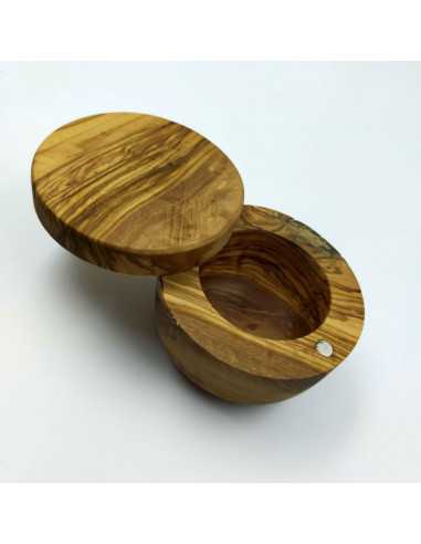 Olive Wood Salt and Spice Keeper with Magnetic Lid  - 1