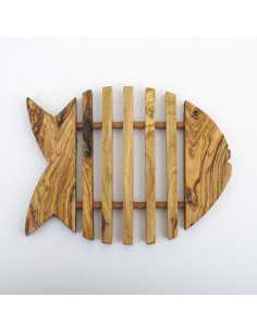 Dessous de plat en forme de poisson en bois d'olivier  - 1