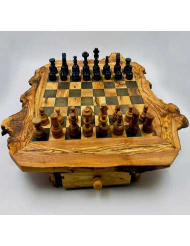 Jeu d'échecs rustique en bois d'olivier grand modèle  - 2