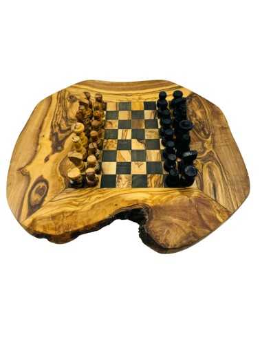 Jeu d'échecs rustique en bois d'olivier petit modèle  - 1