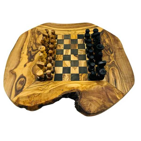 Jeu d'échecs rustique en bois d'olivier petit modèle  - 1