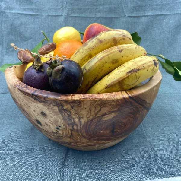 Round Rustic Olive Wood Salad Bowl  - 1