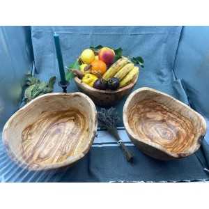 Round Rustic Olive Wood Salad Bowl  - 1 2