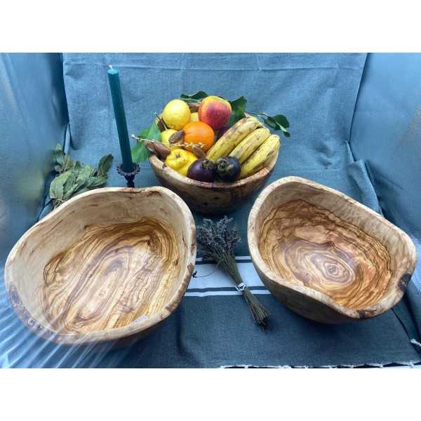 Round Rustic Olive Wood Salad Bowl  - 2