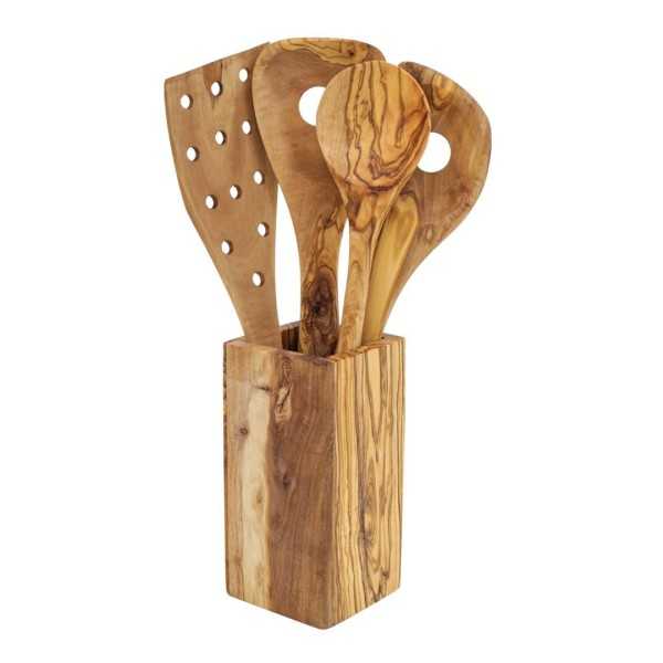 Handmade Olive Wood Utensils Pot  - 1