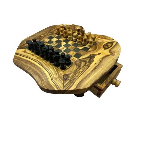Jeu d'échecs rustique en bois d'olivier petit modèle  - 4