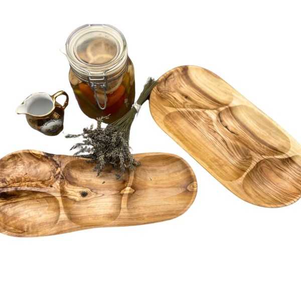 Plat apéritif à compartiments en bois d'olivier  - 1