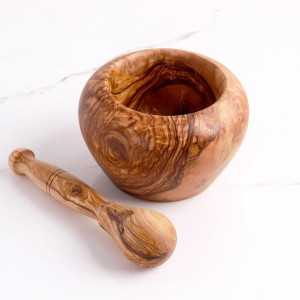 Round Olive Wood Mortar with Pestle 2