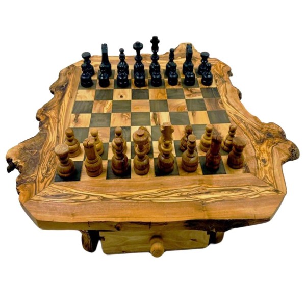 Jeu d'échecs rustique en bois d'olivier grand modèle