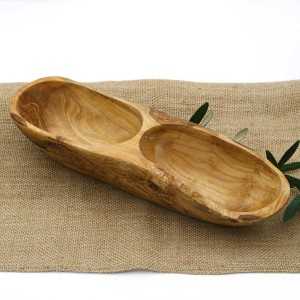 Olive Wood 2 Compartment Appetizer Serving Dish  - 1