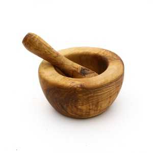 Olive wood mortar and pestle diameter 14 cm  - 1